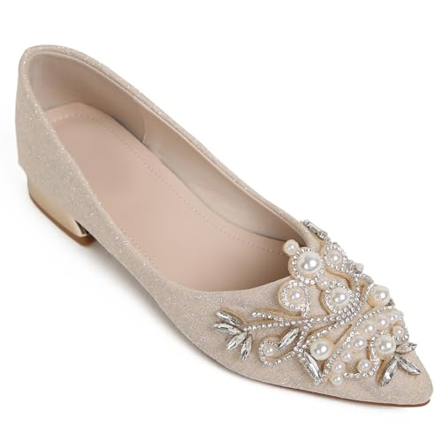 Women's Rhinestone Fashion Pointed Toe Pearl Diamond Low Heel Dress Wedding Work Business Dance Pumps2