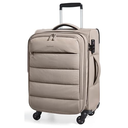 BAGSMART Carry On Luggage 22x14x9 Airline Approved, 20 Inch Soft Suitcase with Wheels, Lightweight Spinner Carry on Suitcase with PVC Wet/Dry Pockets for Short Trip, Camel 20-inch Camel