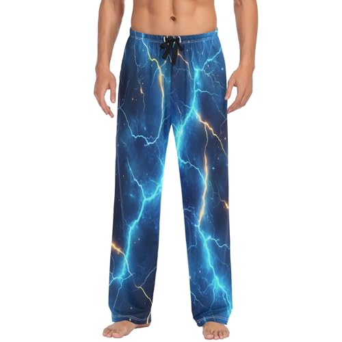 Electric Lightning Blue Pajama Pants Flash Thunderbolts Men's Pajama Bottoms Lounge Sleepwear PJs Sleep Pants M