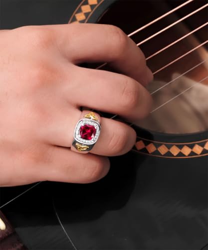 Men's Square Ruby Ring Silver Ruby Gemstone with Diamond Ring for Men Clada Handmade Engagement Vintage Promise Jewelry Gifts4
