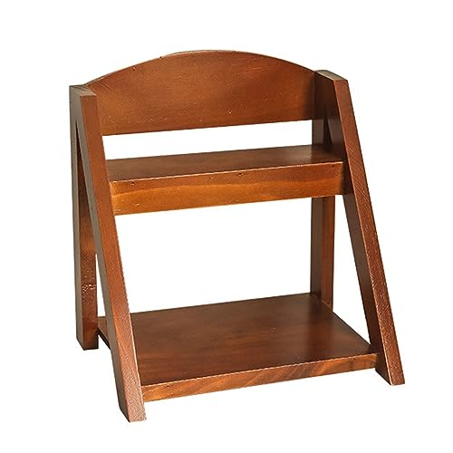 UPQRSG Wood Desk Organizer, Retro Aesthetic Office Storage Rack Home Decor Organizer, Wood Display Shelf 2 Layer for Books Plants Cosmetics Folders Stationary