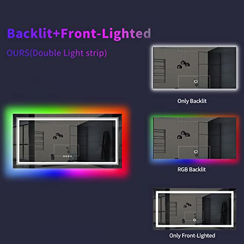 Rgb Backlit Front Lighted Mirror: 48 X 24 Inch Dimmable 11 Color Changing Smart Anti-Fog Vanity Mirrors With Light Memory - Cri95 Large Wall Mounted Led Bathroom Mirror For Hotel Bar Decor #TOP2