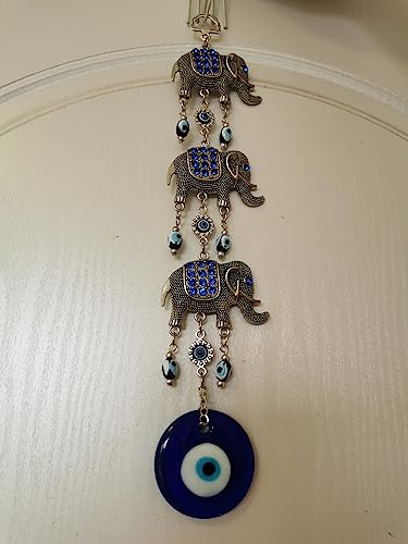 Turkish Blue Evil Eye Wall Hanging Decoration Ornament (Elephant+butterfly), 26cm*10cm - Image 3
