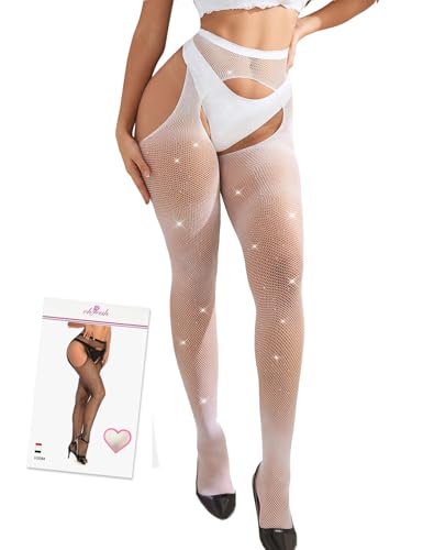 Image of ohyeah Women Fishnet Stockings Plus Size Sparkly Tights XS-5XL Suspender Pantyhose High Waist Rhinestone Legging