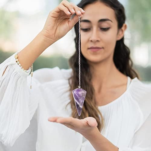 Amethyst Crystal Pendulum, Crystals and Gemstones Healing for Dowsing, Scrying, Chakra, Gemstone Stone Pendulum for Reiki, Divination, Balance, Meditation, Wicca, Small