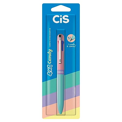 CIS Caneta Esferográfica 4 em 1 CANDY c/ 4 cores (Maça Verde, Amarelo, Azul, Rosa), Blister com 1 un