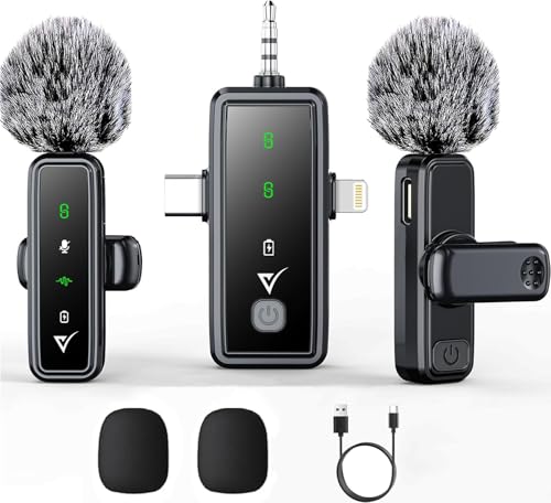 Image of VELOMAX Wireless Mic for Youtubers, Video Recording, Streaming with LED Indicator Light, 3 in 1 Noise Cancellation Wireless Microphone for iPhone /Android USB-C /Camera, 164FT Transmission Range