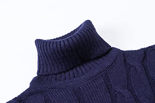 QZH.DUAO Men's Cable Knit Turtleneck Sweater4