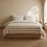GAMUSI Juego Funda nórdica Cama 90 100% algodón - Funda Almohada 45x110 cm, Estampado líneas Beige