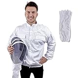 BeeCastle Beekeeping Jacket with Removeable Fencing Veil Hood & Beekeeping Gloves, Bee Jacket Suit Fencing Veil Ultra Light Weight and Maximum Protection for Professional and Beginner Beekeepers (XL)