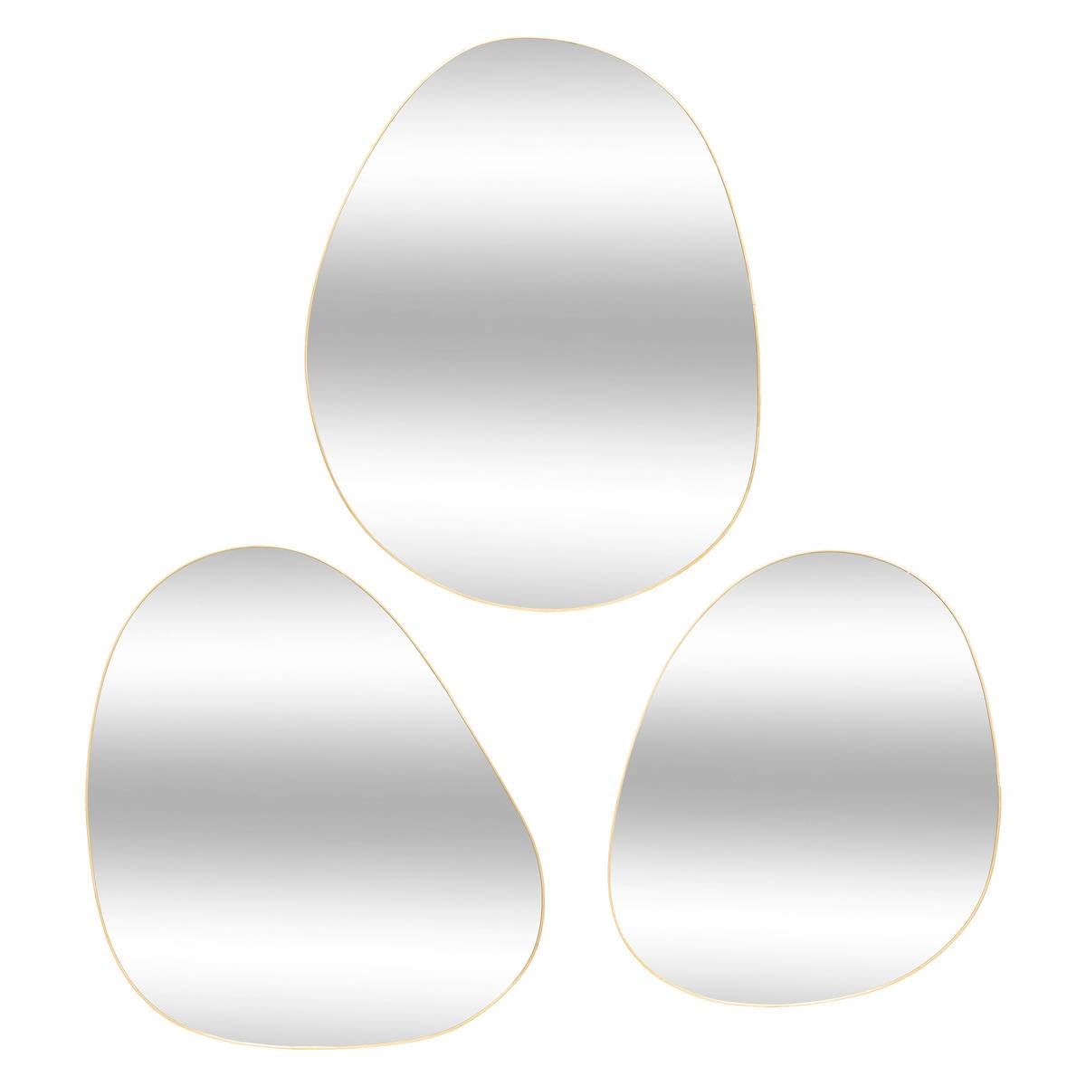 Atmosphera - Lot de 3 Miroirs Muraux LIDA Forme Organique, Doré, H 47 cm - Décoration pour Salon, Entrée, Chambre