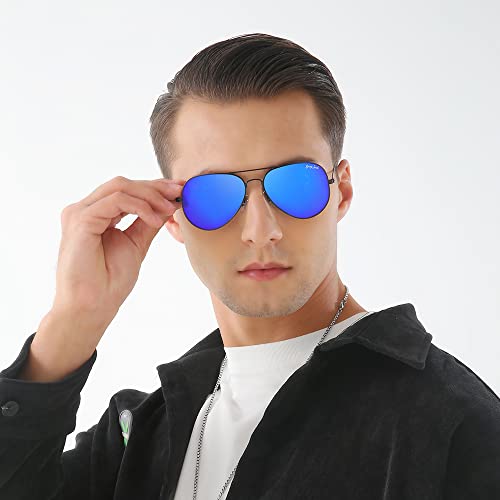 Image of grey jack Polarized Classic Aviator Sunglasses Military Style for Men Women Black Frame Blue Lens Large - Pack of 1