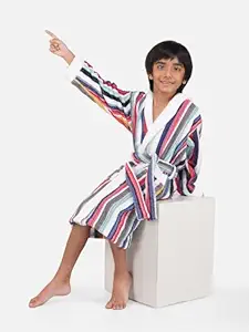 Rangoli Tonal 100% Cotton Kids Bathrobe, 400 GSM | Ultra soft, Super Absorbent Hooded Bathrobe for Boys and Girls (11 Years-12 Years, Off White)