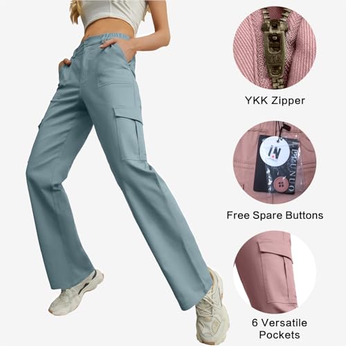 Image of Lepunuo Cargo Pants for Women High Waisted Casual Pants Baggy Stretchy Wide Leg Y2K Streetwear with 6 Pockets
