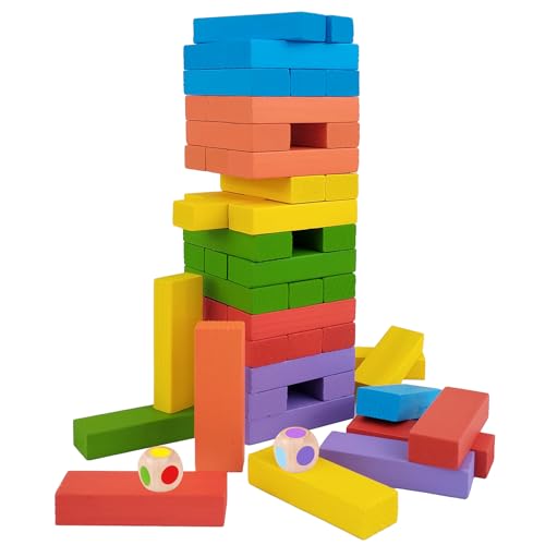 Image of 54 Pcs Colourful Wooden Blocks for Kids 7-14 Years | Indoor Balancing & Building Game, Montessori Wooden Toys, Kids Activity Tower Block for Cognitive Development & Fun