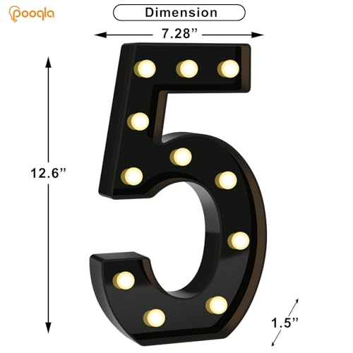 Image of Pooqla 5th Birthday Decorations for Boys, Large Black Light Up Numbers | Black Party Decorations, 12.6in Tall Big Marquee Numbers 5th 15th 50th Anniversary Birthday Gift for Boys Wedding Room Decor