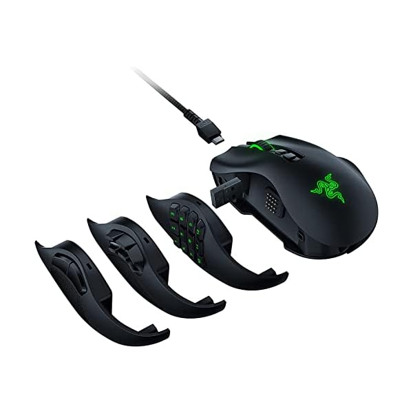 Razer Naga Pro Wireless Gaming Mouse: Interchangeable Side Plate w/ 2, 6, 12 Button Configurations – Focus+ 20K DPI Optical Sensor – Fastest Gaming Mouse Switch – Chroma RGB Lighting