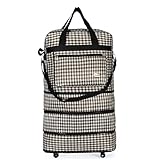 SHBHWS Wasserdichter, tragbarer Reise-Rollkoffer, Lufttragetasche, Unisex, erweiterbar, faltbar, Oxford-Koffer, Taschen mit Rädern Für Camping, Sport und Outdoor(White and Black Plaid)