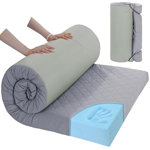 HOMBYS Memory Foam Camping Mattress for Outdoor Sleeping, 3″ Thickness Roll Up Porable Camping Mattress Pad Mat with Quilted Cover for Travel Truck Bed Tent