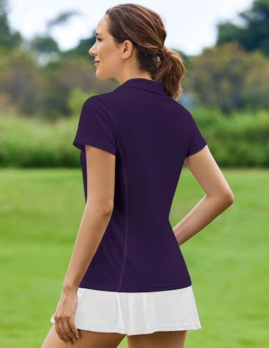 Image of PINSPARK Womens Golf Shirt Short Sleeve Polo V-Neck Quick Dry Tennis Tops | Moisture-wicking Breathable Fabric, Classic Collar, Slim Fit, Ideal for Golf Tennis Pickleball Casual