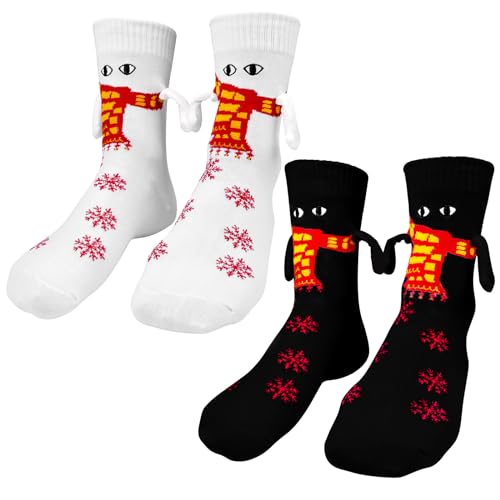 Pipihome 2 Pairs Magnetic Socks, Funny Gifts for Women Men, Novelty Christmas Socks Couple Gifts for Boyfriend Girlfriend, Holding Hands Friendship Sock Stocking Fillers