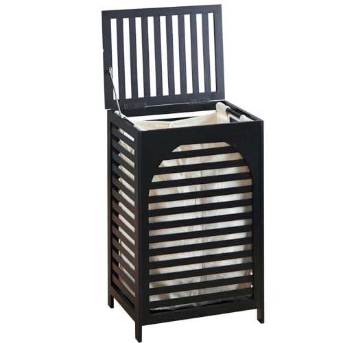 Laundry Hamper with Lid,Bamboo Large Waterproof Clothes Laundry Basket,Removable Washing Bags with Handles,clothes basket (Black)