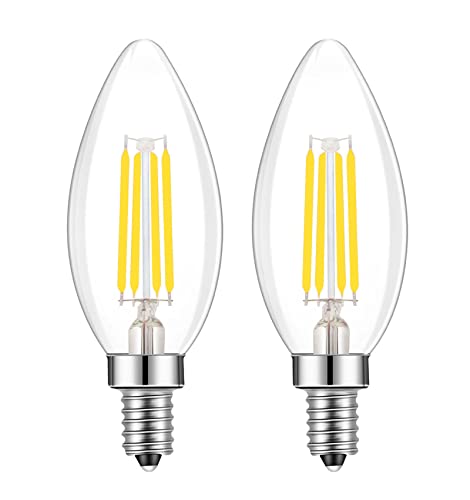 Lamsky E14 Base Led Filament Candle Shape Light Bulb,E14 European Base Bulb,Daylight 6000K 400Lm 40W Equivalent,C35 Clear Glass Torpedo Shape Bullet Top,No-Dimmable (2-Pack) #TOP6