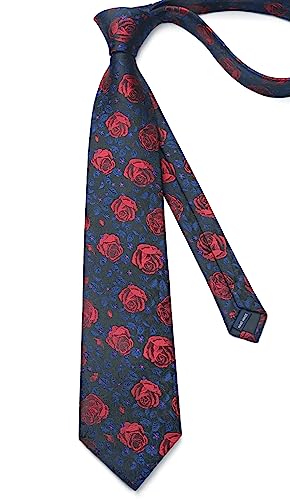 Image of Enlision Ties for Men Floral Tie Handkerchief Cufflinks Set Formal Flower Classic Mens Necktie & Pocket Square Wedding