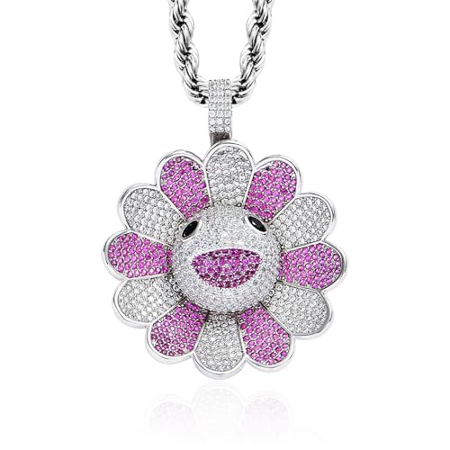 Pendentif tournesol punk hip hop avec zircon multicolore luxe