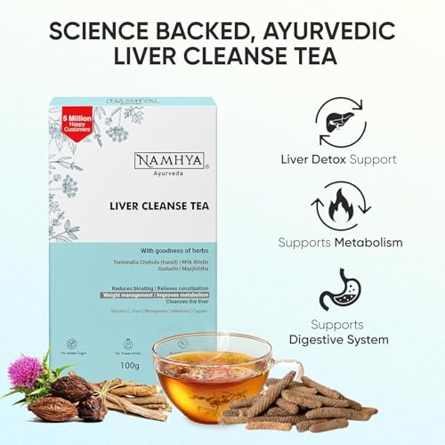 Image of Namhya Liver Cleanse Tea | Ayurvedic Herbal Detox Infusion | Fatty liver Health Support with Harad, Milk Thistle & Indian Herbs | Wellness Beverage | 100g Pack of 2