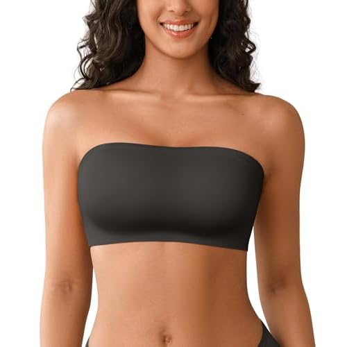 DEANGELMON Strapless Bras for Women Non-Slip Silicone Bandeau Seamless Tube Top Bralette Comfy Non Padded Stretchy Stylish X-Small Beauty Black- 1 Pac