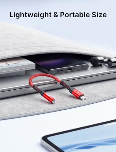 Image of JSAUX 2-Pack USB Type C to 3.5mm Female Headphone Jack Adapter, USB C to Aux Audio Dongle Cable Cord Compatible with iPhone 17 Pro Max /16 Pro /15 Plus /15, Samsung Galaxy S23 /S22, iPad Pro, Pixel - Red