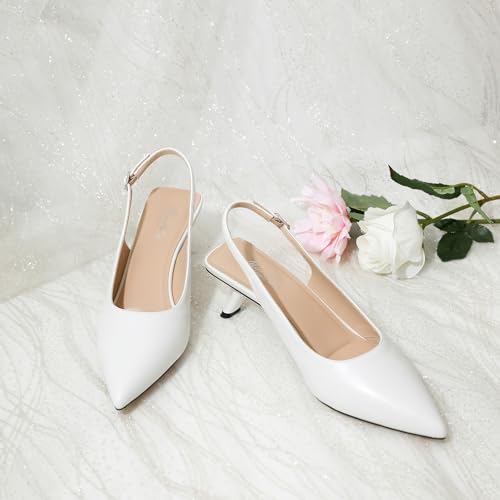 Image of Mostrin Kitten Heels for Women Pointed Toe Pumps Patent Leather Low Heel Slingback Heels with Buckle Dress Shoes for Dating Party Working