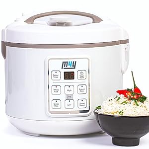 M4Y Rice Cooker, Slow Cooker and Food Steamer For 1-6 People – 1.2 Litre – Keep Warm Function, Delay Timer, Premium Inner Pot, Spatula & Measuring Cup, Perfect Rice Every time– Quick & Easy