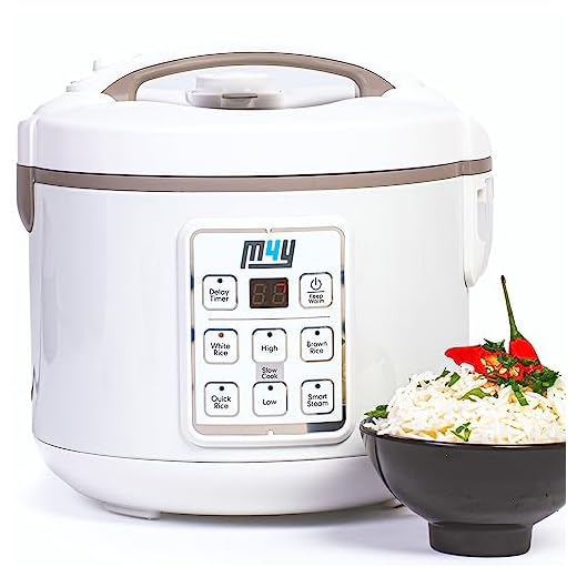 M4Y Rice Cooker, Slow Cooker and Food Steamer for 1-6 People – 1.2 Litre - Keep Warm Function, Delay Timer, Premium Inner Pot, Spatula & Measuring Cup, Perfect Rice Every time– Quick & Easy