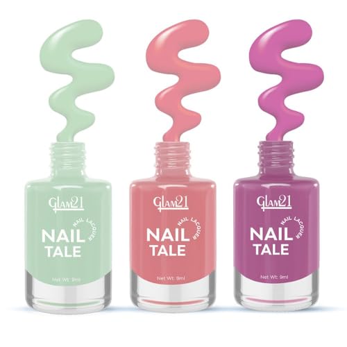 Image of Glam21 Nail Tale- Nail Lacquer|Set of 3|Multicolor|Quick Drying Nail Polish| Glossy Gel Finish Nail Kit | Highly Pigmented & Long Lasting | Chip Resistance|9ml Each|Shade-07