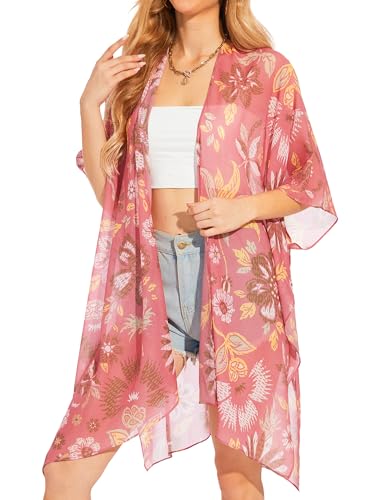 Moss Rose Women's Chiffon Long Kimono Beach Cover up...