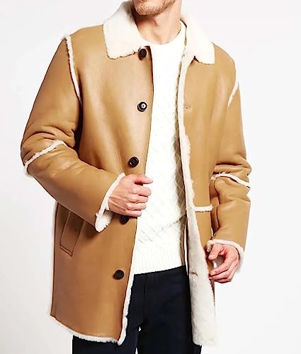 Shearling Brown Leather Coat Genuine Sheepskin Leather Coat with Artificial Fur B3 Bomber Leather Coat Aviator Coat for Men2