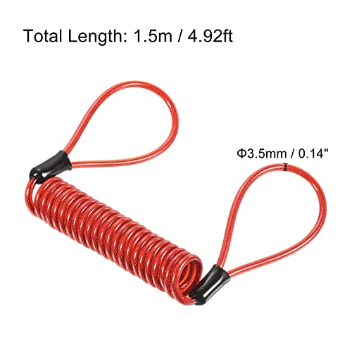 PATIKIL Security Steel Cable 3.5mm x 1.5m/4.92ft Coated Spring Luggage Lock Wire Rope with Double Loop Red - Image 2