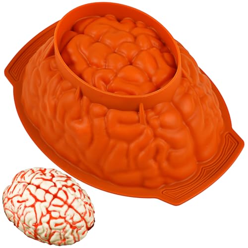 Kamehame Silicone Brain Mold Large Brain Cake Mold 3 Deep Cake Pan with Support Base for Halloween Candy Chocolate Jelly or Pudding