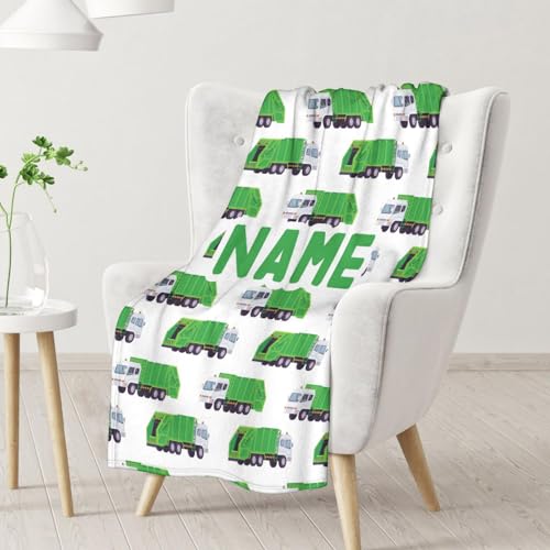 Mercuryelf Custom Garbage Truck Blanket Gift - 40x50 Inches Modern Throw Blankets for Boys - White Soft, Fuzzy & Warm Throws for Travel, Office