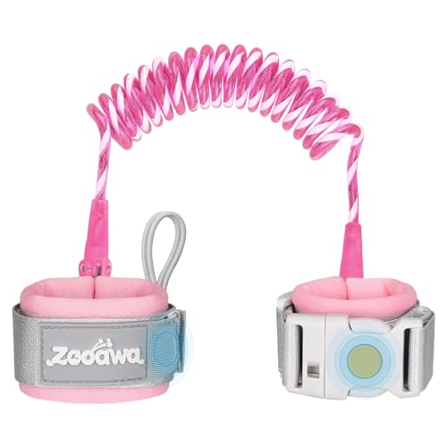 Image of Zooawa Toddler Leash, Toddler Kids Harness Anti Lost Wrist Link with Magnetic Lock, Reflective Safety Baby Child Walking Hook and Loop Wristband Leash for 3 Years Old Boys Girls, Pink