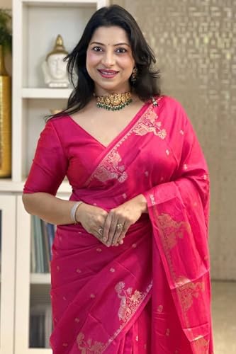 Image of SGF11 Women's Kanjivaram Soft Silk Saree With Blouse Piece