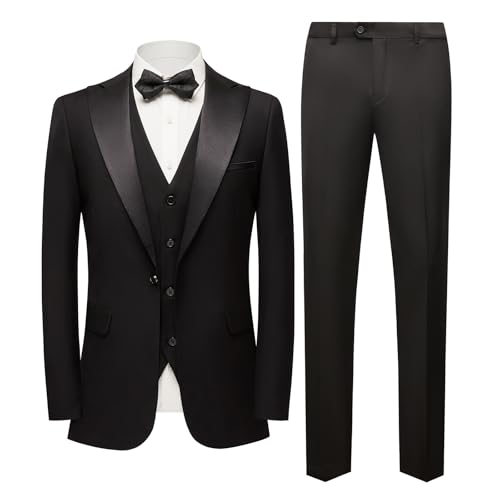 Men Suit 3 Pieces Slim Fit Solid Color Peaked Lapel Tuxedo Jacket Blazer for Party Prom Wedding4