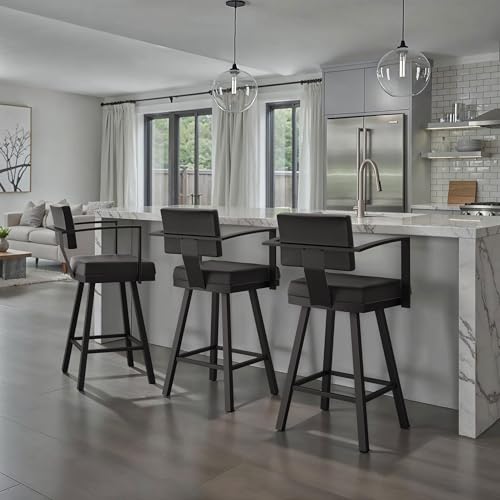 Image of Amisco Akers 26 in. Swivel Counter Stool - Black Faux Leather /Black Metal