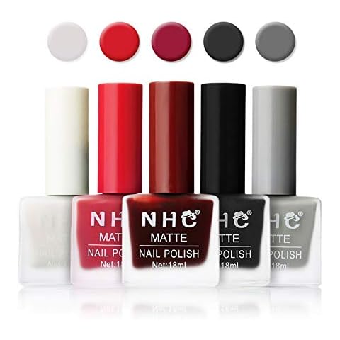 Gireatick 5 Colors Matte Nail Polish Set, Pure Black White Red Gray Burgundy Red Color Nail Varnish, Mist Effect Matte Satin Velvet Nail Polish, 15ml Each Bottle Cover