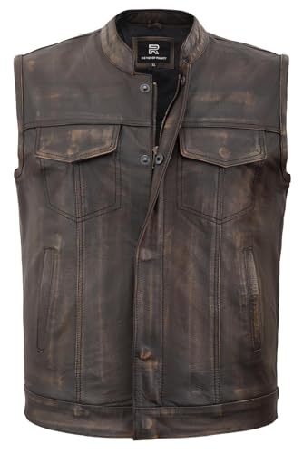 RAXUS Chaleco Hombre Cuero Motero Chaleco de moto de cuero genuino negro K-10 (FR/ES, Letras, XXL, Regular, Regular, Marron)