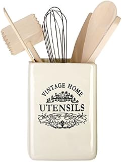 Premier Housewares Cutlery Organiser / Utensils Holder / Cutlery Holder / Kitchen Utensils Holder / Stoneware Cutlery Caddy - White