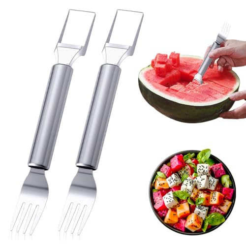 2 in 1 Watermelon Fruit Cutter, Stainless Steel Fruit Slicer Useful Gadgets,Kitchen Gadgets 2025 New Multifunctional Melon Mango Watermelon Cutter for Kitchen, Summer Family Party Forks (2PCS)