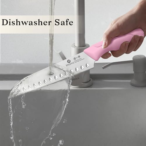 Image of imarku Pink Kitchen Knife Set - 14-Piece Stainless Steel Knife Set with Block and Build-in Sharpener, Gift for Women, Anti-Slip Handle, Dishwasher Safe